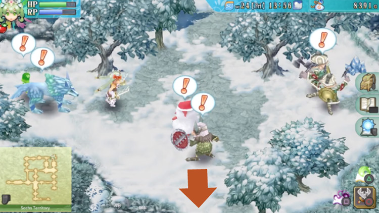 An area where a blue pillar is blocking the path in the north / Rune Factory 4