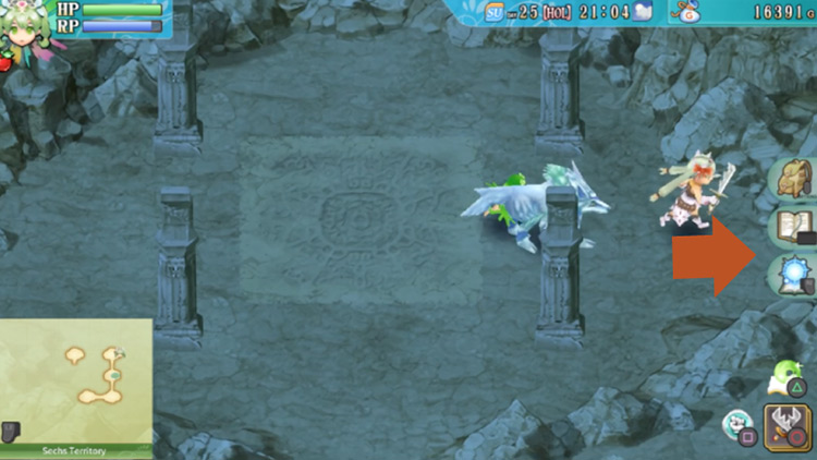 A secret path along the east wall of the cave in the Sechs Territory / Rune Factory 4