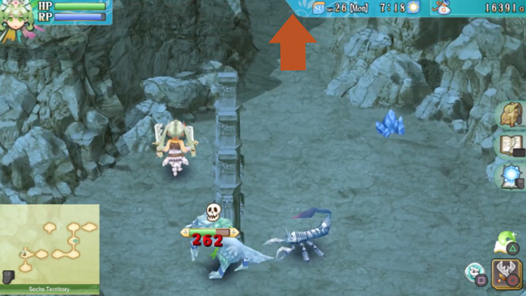 An area in the Sechs Territory cave with proximity-sensing pillars / Rune Factory 4