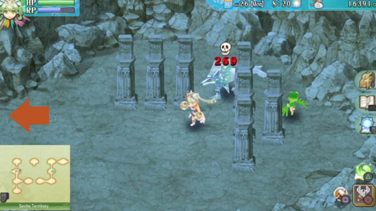 A path in between the pillars in the cave of the Sechs Territory / Rune Factory 4