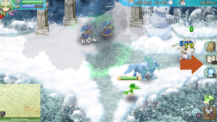 An intersection with a giant snowman in the Sechs Territory / Rune Factory 4