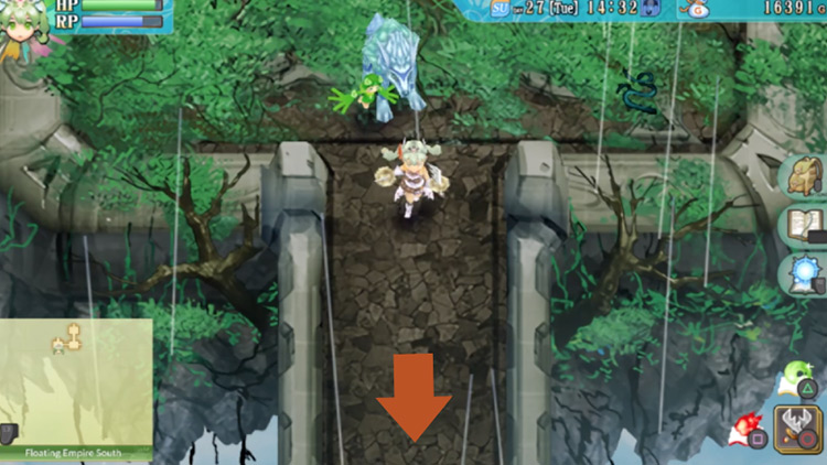 Frey heading for the bottom path in the Floating Empire South / Rune Factory 4