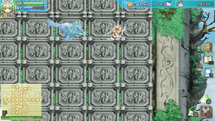 A secret path in the northwest of a room in the Floating Empire West / Rune Factory 4