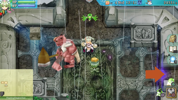 An area where a barrier is blocking the path heading east / Rune Factory 4