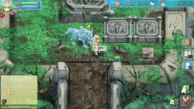 A button that deactivates a rock barrier blocking the path in the north / Rune Factory 4