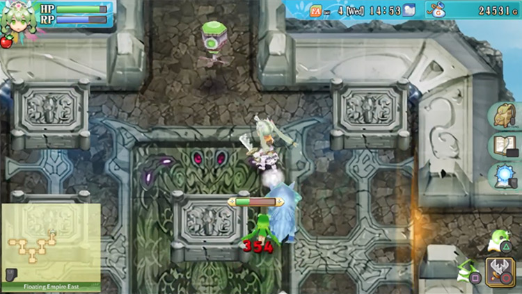 A room in the Floating Empire East where the path to the east is blocked by a barrier / Rune Factory 4