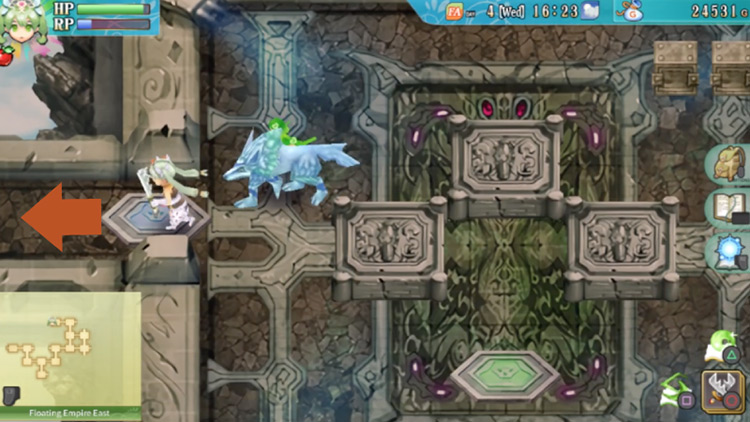 A path with a deactivated blue pillar in the Floating Empire East / Rune Factory 4