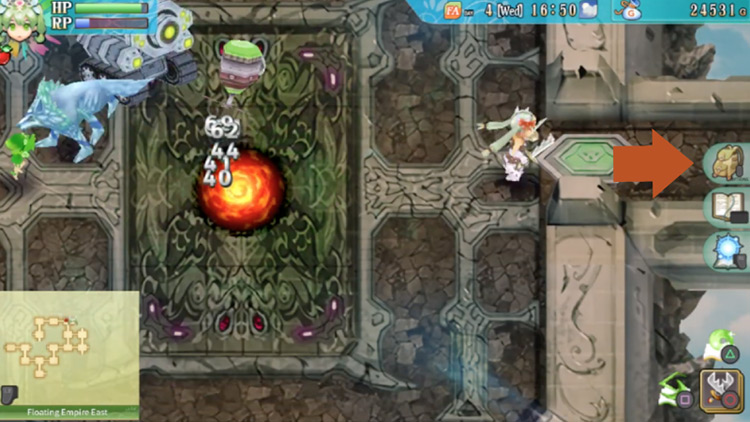 A path with a deactivated green pillar in the Floating Empire East / Rune Factory 4