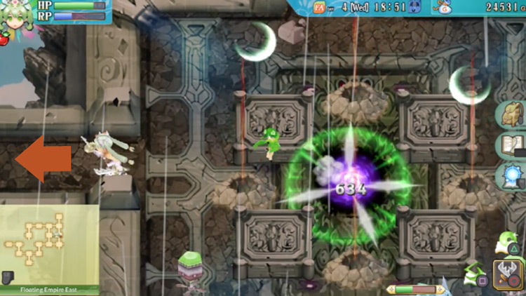 A room with flaming geysers in the Floating Empire East / Rune Factory 4