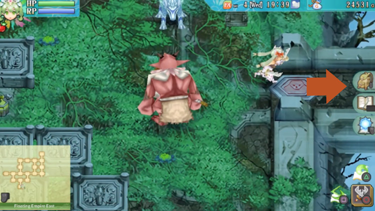 A path with a deactivated red pillar in the Floating Empire East / Rune Factory 4
