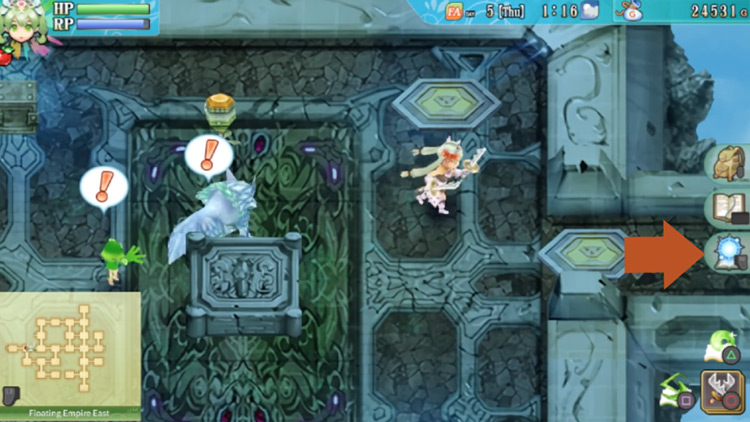 Deactivated yellow pillars in the Floating Empire East / Rune Factory 4
