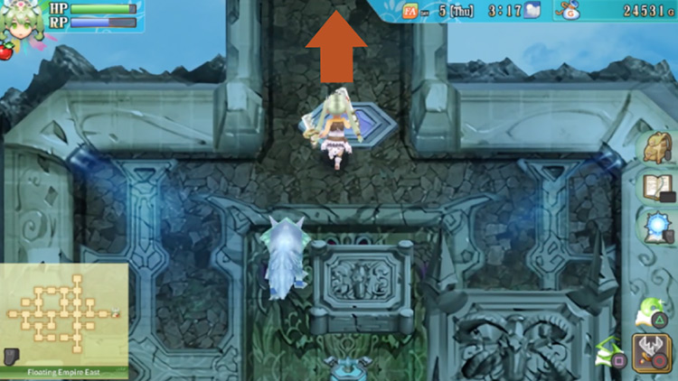 A path north of the light blue switch in the Floating Empire East / Rune Factory 4