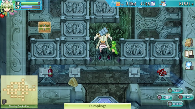 A puzzle involving four buttons in the Floating Empire East / Rune Factory 4