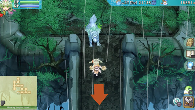 A path heading south that was previously blocked by a barrier / Rune Factory 4