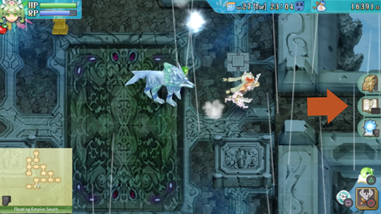 Frey heading east at the intersection with the portal to the entrance / Rune Factory 4