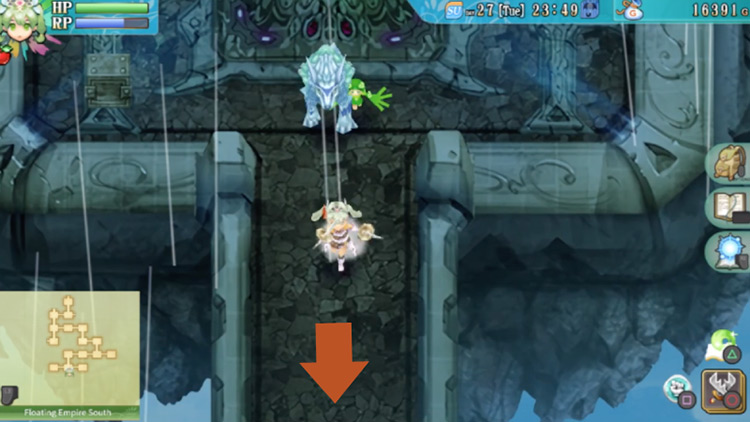 The path towards the mini-boss in the Floating Empire South / Rune Factory 4