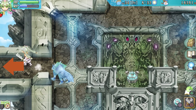 A path west of the light blue switch in the Floating Empire South / Rune Factory 4