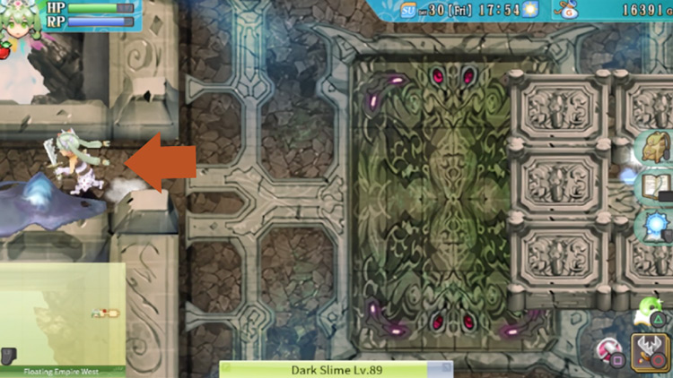 A path west of the rock barrier in this area of the Floating Empire West / Rune Factory 4