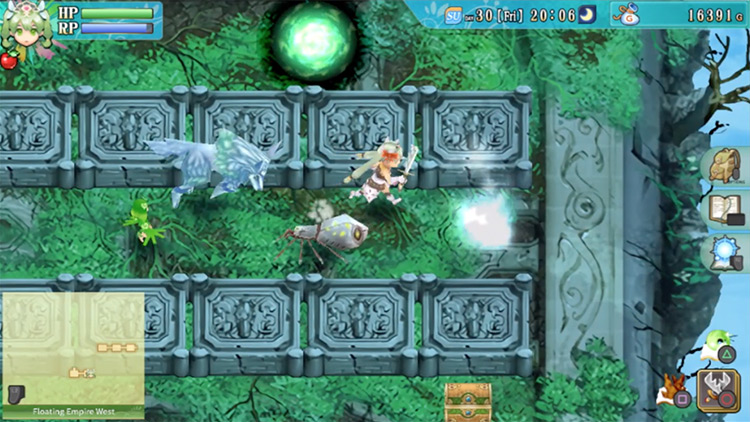 A portal at the end of a short path in the Floating Empire West / Rune Factory 4