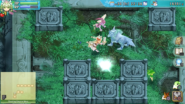 A portal in the center of a room in the Floating Empire West / Rune Factory 4