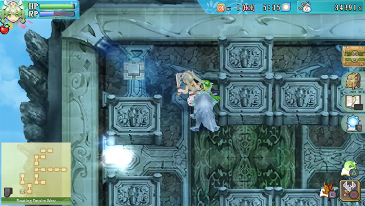 A button that deactivates a rock barrier in the south section of the room / Rune Factory 4