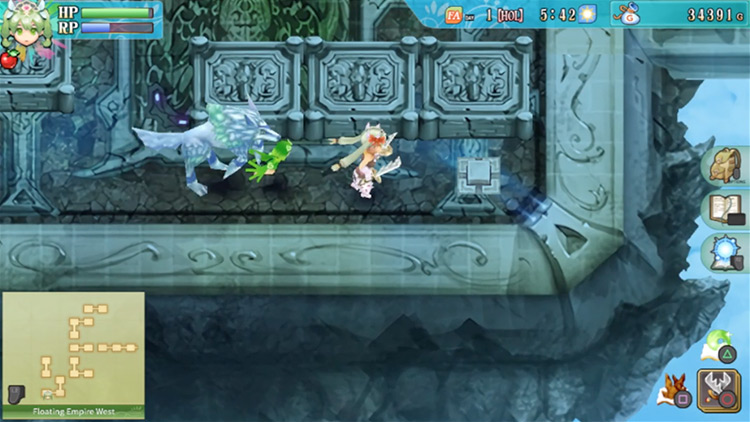 A button that deactivates a rock barrier in the north section of the room / Rune Factory 4