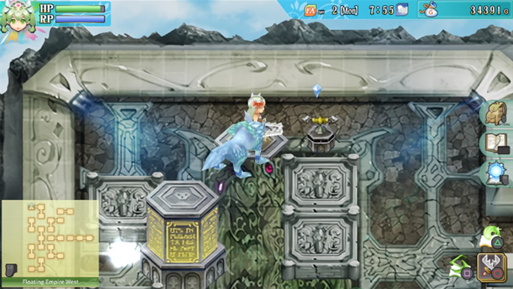 An area with yellow pillars activated using a yellow switch in the north / Rune Factory 4