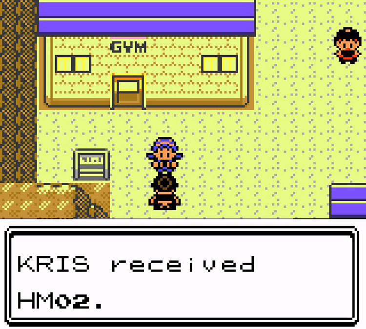 Receiving HM02 from Chuck’s wife outside of Cianwood Gym / Pokémon Crystal