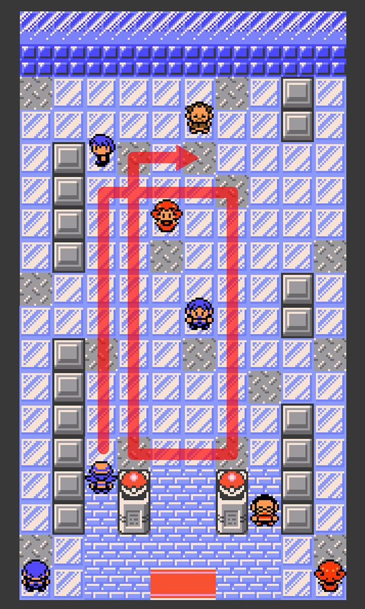 The easiest path over the ice in Mahogany Gym / Pokémon Crystal