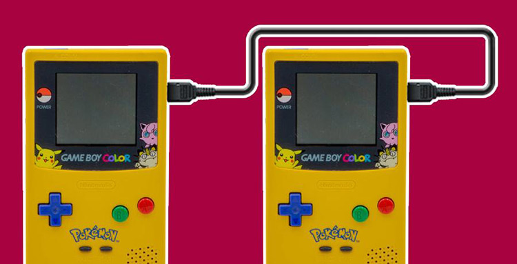 Game Boy Color consoles connected by Game Link Cable / Pokémon Crystal