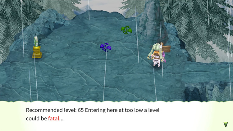 A sign displaying the recommended player level / Rune Factory 4