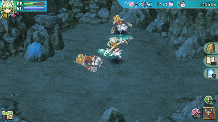 Frey defeating mobs in Yokmir Cave / Rune Factory 4