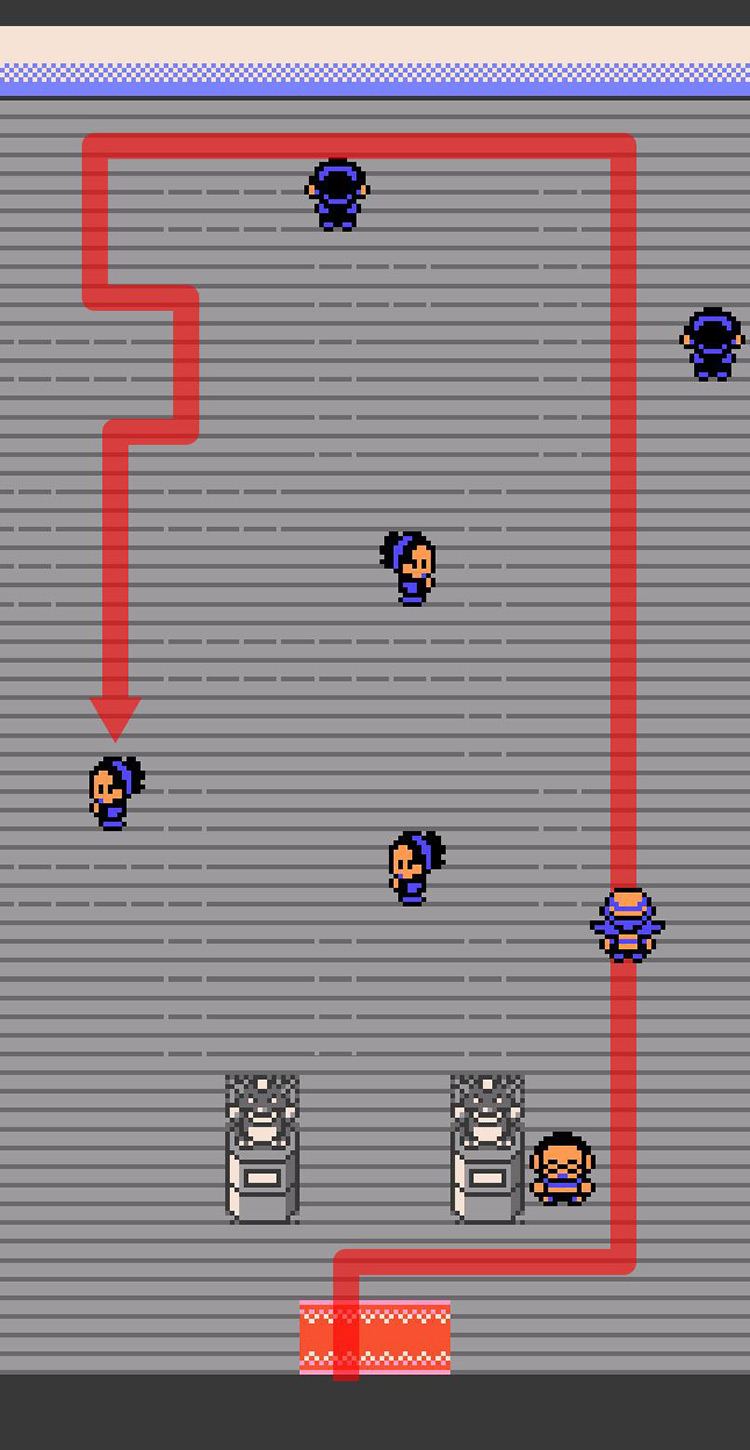 Bird’s eye view of Fuchsia Gym showing the path toward the real Janine / Pokémon Crystal