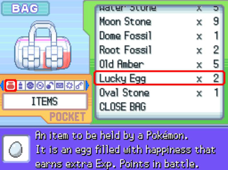 The in-game description of the Lucky Egg / Pokémon Platinum