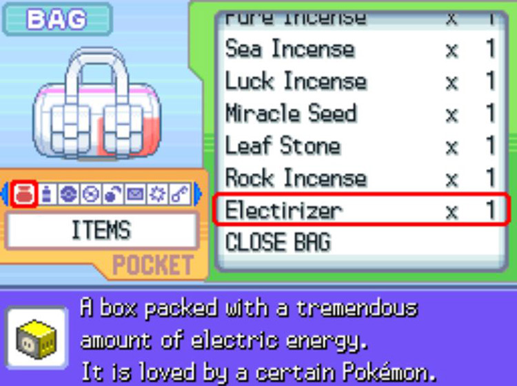 The in-game description of the Electirizer / Pokémon Platinum