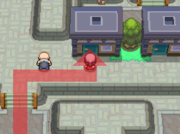 Heading upstairs and entering the house closest to the Gym / Pokémon Platinum