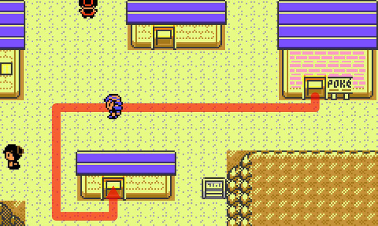 Getting to the Pharmacy from the Pokémon Center in southern Cianwood. / Pokémon Crystal