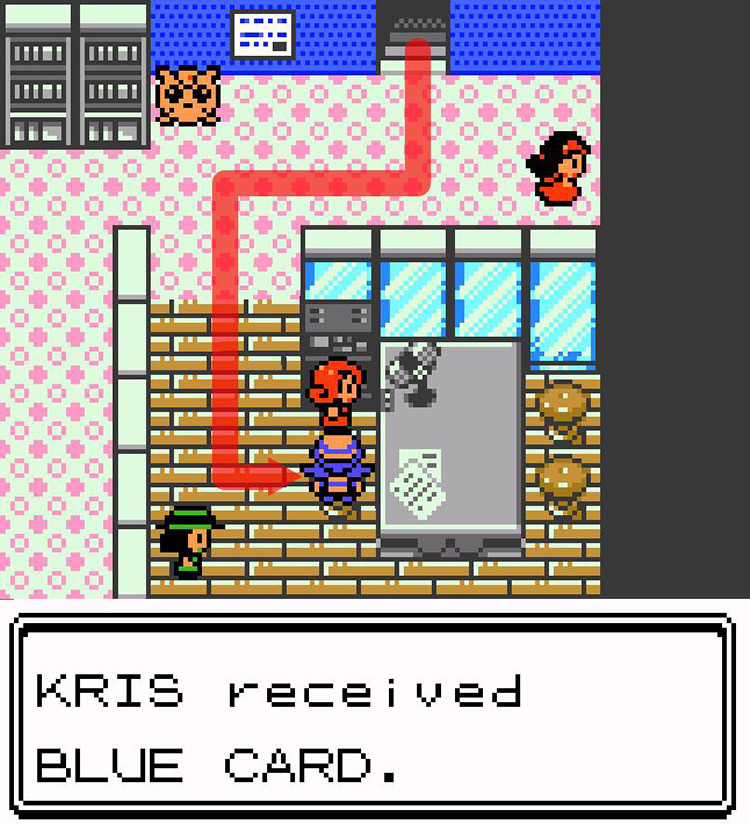 Receiving the Blue Card from Buena in the Radio Tower, 2F. / Pokémon Crystal