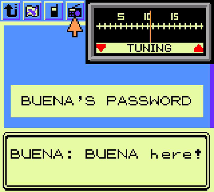 Tuning into Buena’s Password in the PokéGear’s Radio. / Pokémon Crystal