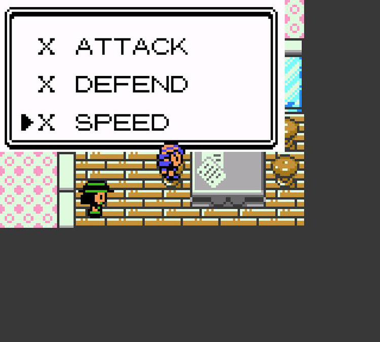 Choosing the right answer (X SPEED) from the drop-down menu. / Pokémon Crystal
