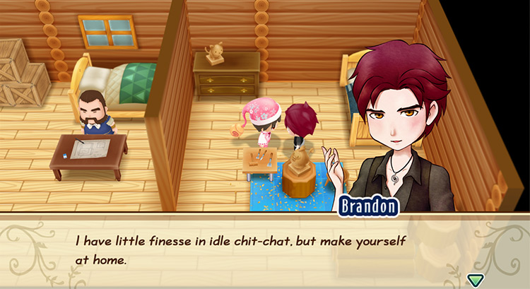 Brandon’s normal dialogue. / Story of Seasons: Friends of Mineral Town