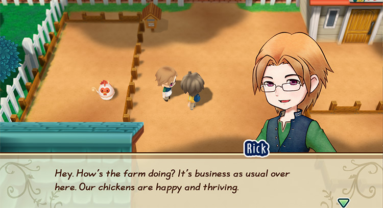 Rick talks to the farmer. / Story of Seasons: Friends of Mineral Town