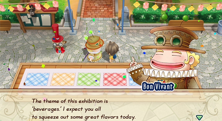 The farmer stands next to Bon Vivant. / Story of Seasons: Friends of Mineral Town
