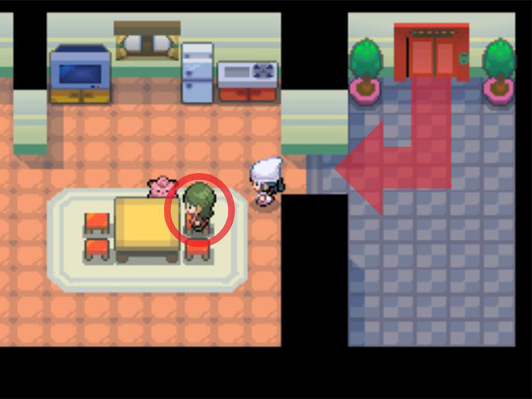 Entering the apartment of the woman who provides the Shell Bell. / Pokémon Platinum