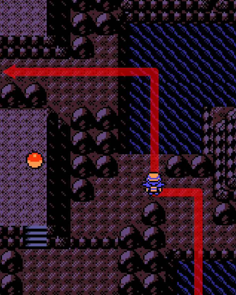 Crossing the second pool on the way to finding TM40 in Mt. Mortar 2F / Pokémon Crystal