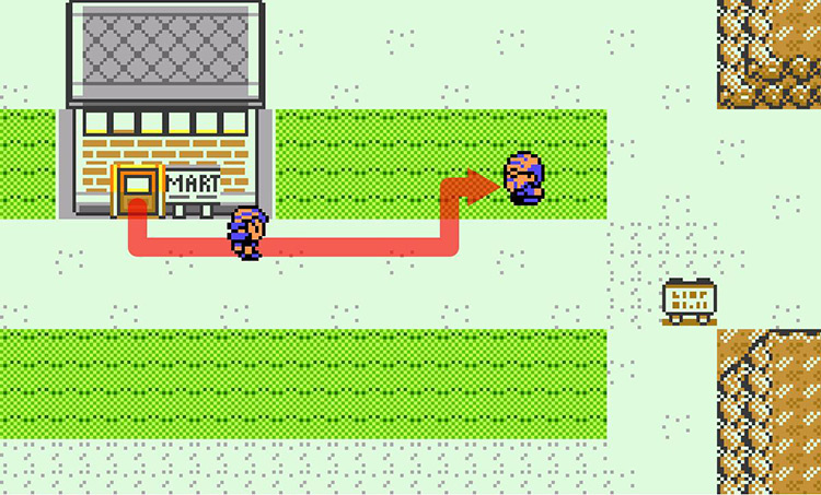 Approaching the old man in eastern Pewter City. / Pokémon Crystal