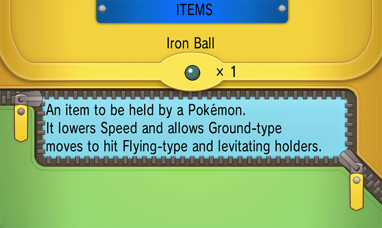 In-game details for Iron Ball / Pokémon ORAS