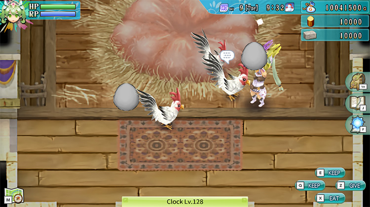 Tamed Cluckadoodles with produced eggs / Rune Factory 4