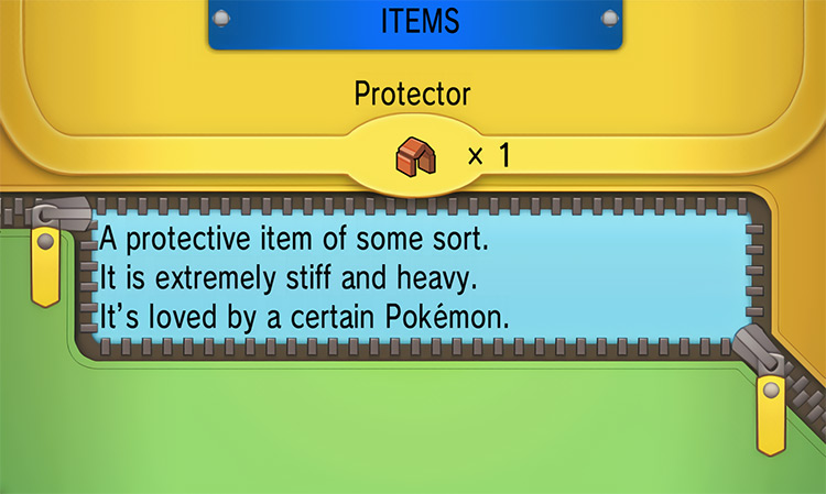 In-game details for Protector / Pokémon ORAS