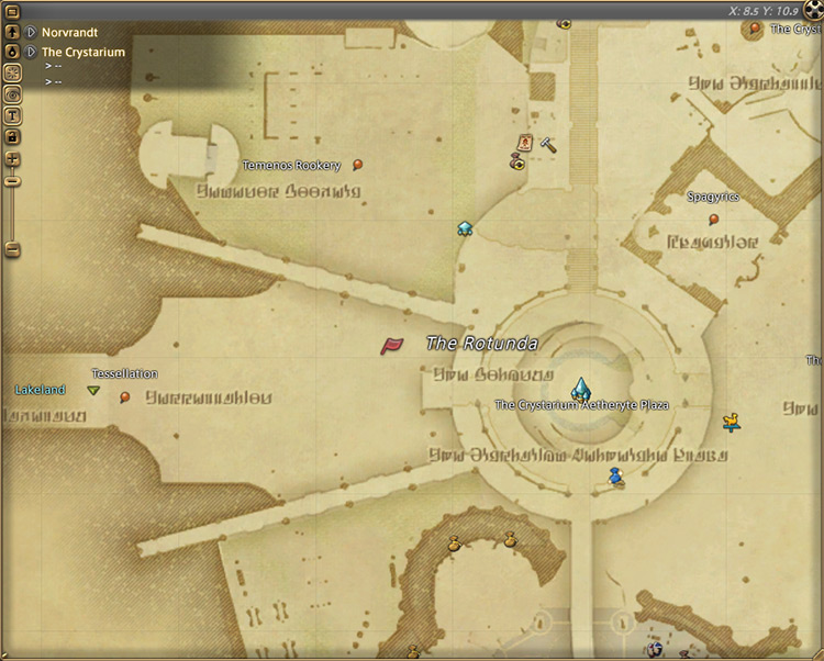 Bethana’s initial map location in The Crystarium / Final Fantasy XIV
